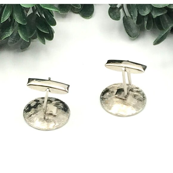 Vintage Mens Silver Tone Starburst Round Cufflinks - Picture 3 of 5